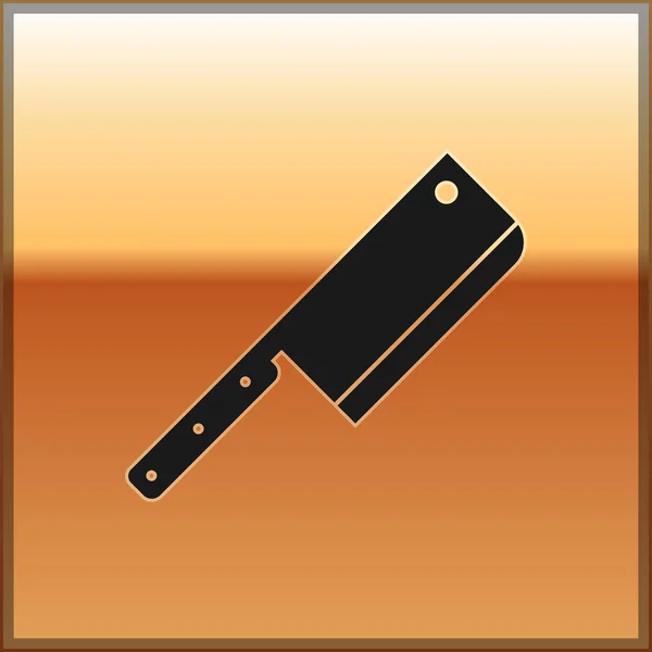 Picador de carne negra icono aislado sobre fondo dorado. Cuchillo de cocina para carne. Cuchillo de carnicero. Ilustración vectorial — Archivo Imágenes Vectoriales