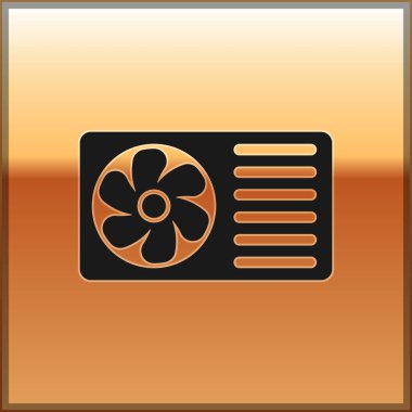 Klima altın arka plan üzerinde izole temiz hava simgesi olan siyah. Sistem Klima işareti bölün. Serin ve soğuk İklim kontrol sistemi. Vektör çizim