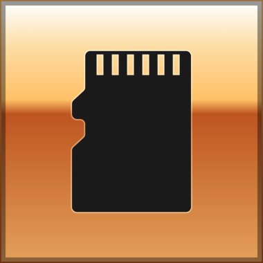 Siyah Micro Sd hafıza kartı simgesine altın arka plan üzerinde izole. Vektör çizim