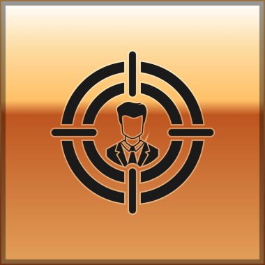 Altın arka plan üzerinde izole siyah kafa avcılık kavramı kutsal kişilerin resmi. İş hedef veya istihdam işareti. İnsan kaynakları ve işe alım iş için. Vektör çizim