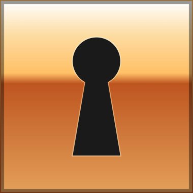 Altın arka plan üzerinde izole siyah anahtar deliği simgesi. Başarı çözüm anahtarı. Anahtar deliği hızlı Bulmaca, gizli, gözetleme, emniyet, güvenlik kavramı. Vektör çizim