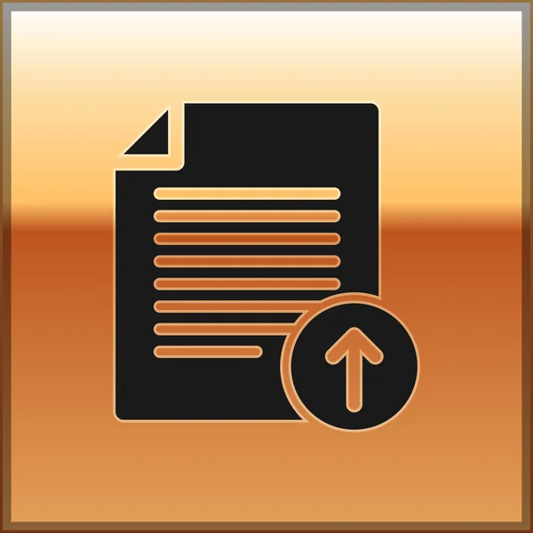 Negro Subir icono de archivo aislado en el fondo de oro. Archivo símbolo del documento. Flecha del documento. Ilustración vectorial — Archivo Imágenes Vectoriales
