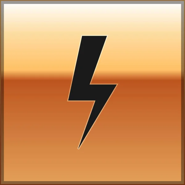 Black Lightning bolt icon isolated on gold background. Flash icon. Charge flash icon. Thunder bolt. Lighting strike. Vector Illustration — Stock Vector