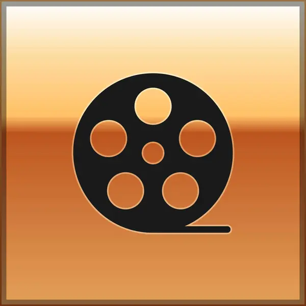 Ikone der schwarzen Filmrolle isoliert auf goldenem Hintergrund. Vektorillustration — Stockvektor
