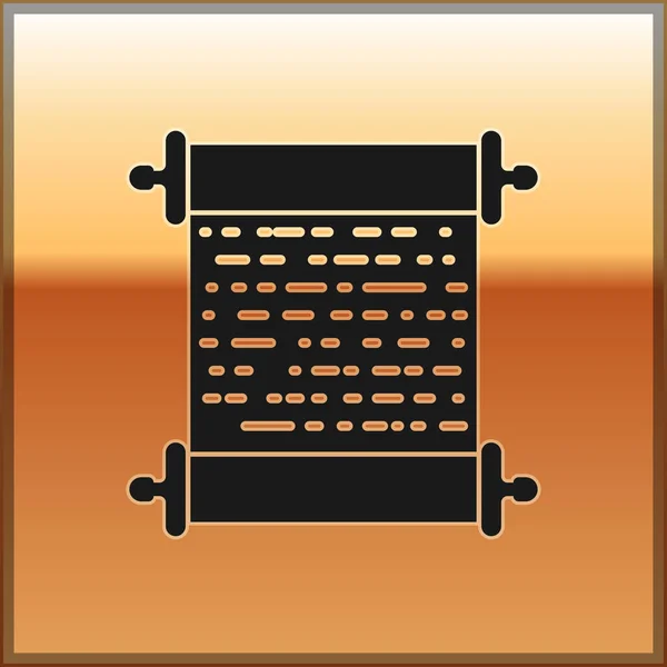 Schwarzes Papierrollen-Symbol isoliert auf goldenem Hintergrund. Leinwandscrollzeichen. Vektorillustration — Stockvektor