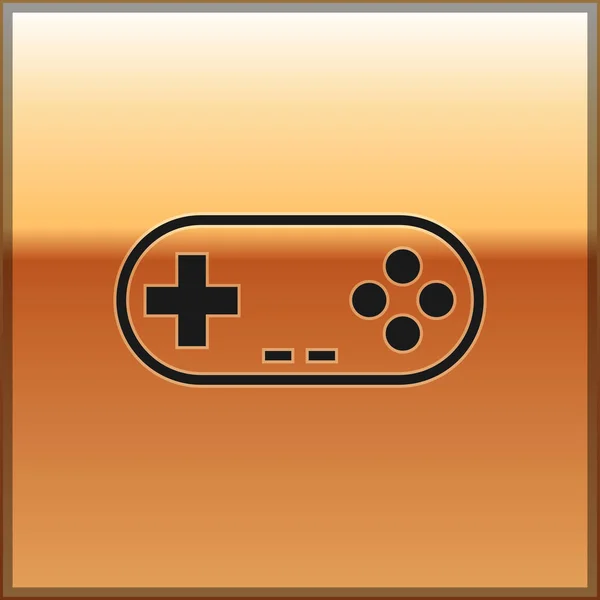 Черный Gamepad значок изолирован на золотом фоне. Игровой контроллер. Векторная миграция — стоковый вектор