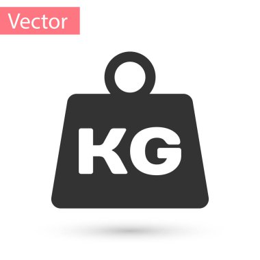 Beyaz arka plan üzerinde izole gri ağırlık simgesi. Ağırlık kaldırma ve ölçek için kilogram ağırlık bloğu. Kitle sembolü. Vektör çizim