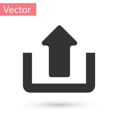 Beyaz arka plan üzerinde izole gri Upload simgesini tıklatın. Yukarı ok. Vektör çizim