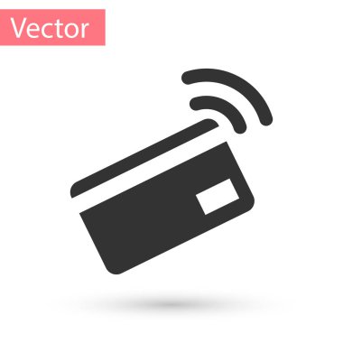 Beyaz arka plan üzerinde izole nfc kartı simgesi ile gri temassız ödeme. Kart radyo dalgası işareti ile. Kredi kartı ile ödeme. Vektör çizim