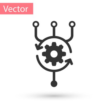 Beyaz arka plan üzerinde izole gri algoritması simgesi. Algoritma sembolü tasarım yapay zeka koleksiyonundan. Vektör çizim