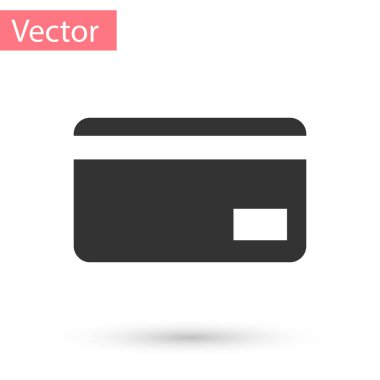 Gri kredi kartı simgesi beyaz arkaplanda izole edildi. Çevrimiçi ödeme. Nakit çekilmesi. Finansal operasyonlar. Alışveriş tabelası. Vektör İllüstrasyonu