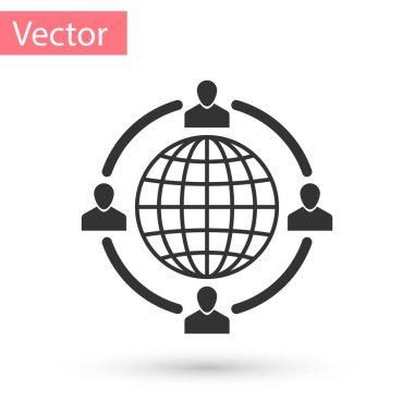 Gri dış kaynak kavramı simgesi beyaz arka plan üzerinde izole. İşbirliği işareti. Ekip çalışması ve yatırım fikrine. Vektör çizim