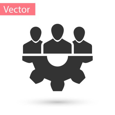 Gri proje takım temel simgesi beyaz arka plan üzerinde izole. İş analizi ve planlama, danışmanlık, takım çalışması, proje yönetimi. Geliştiriciler. Vektör çizim