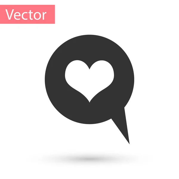 Graues Herz in Sprechblasensymbol isoliert auf weißem Hintergrund. Herzform in Nachrichtenblase. Liebeszeichen. Valentinstag-Symbol. Vektorillustration — Stockvektor