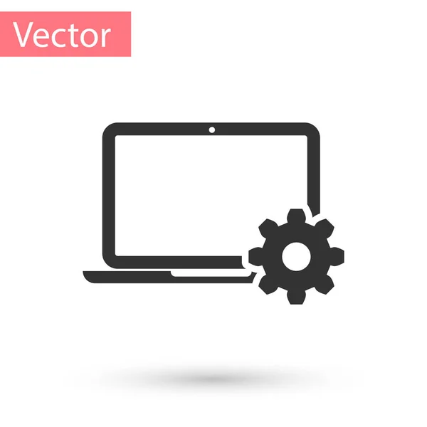 Grau Laptop und Ausrüstung Symbol auf weißem Hintergrund. Laptop-Service-Konzept. Anpassung App, Einstellmöglichkeiten, Wartung, Reparatur, Reparatur Laptop-Konzepte. Vektorillustration — Stockvektor