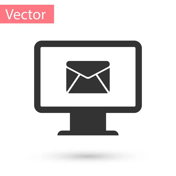 Monitor de computadora gris y sobre, nuevo mensaje, correo electrónico, icono de correo electrónico aislado sobre fondo blanco. Uso para boletines de noticias del E-mail, cabeceras, entradas del blog. Ilustración vectorial — Vector de stock