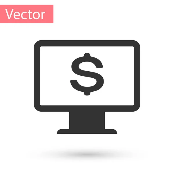 Monitor de computadora gris con icono de dólar aislado sobre fondo blanco. Internet concepto de seguridad financiera, protección de las finanzas en línea. Ilustración vectorial — Vector de stock