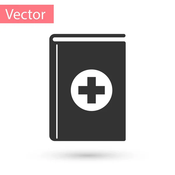 Ícone de livro médico cinza isolado no fundo branco. Ilustração vetorial — Vetor de Stock
