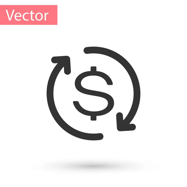 Grey Return of investment icon isolated on white background. Money convert icon. Refund sign. Dollar converter concept. Vector Illustration — Stock Vector