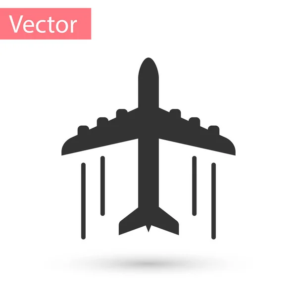 Graues Flugzeug-Symbol isoliert auf weißem Hintergrund. Flugzeugikone. Verkehrszeichen. Vektorillustration — Stockvektor