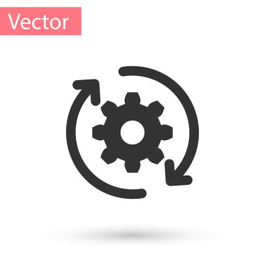 Gri dişli ve oklar iş akışı konsepti simgesi olarak beyaz arkaplanda izole edildi. Vites doldurma tabelası. Vektör İllüstrasyonu