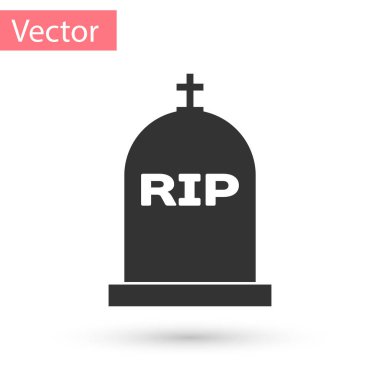 Gri Tombstone üzerinde yazılı RIP ile beyaz arka plan üzerinde izole simgesi. Mezar simgesi. Vektör çizim