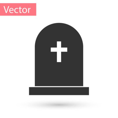 Beyaz arka planda çapraz simgesi olan gri Tombstone. Mezar ikonu. Vektör İllüstrasyonu