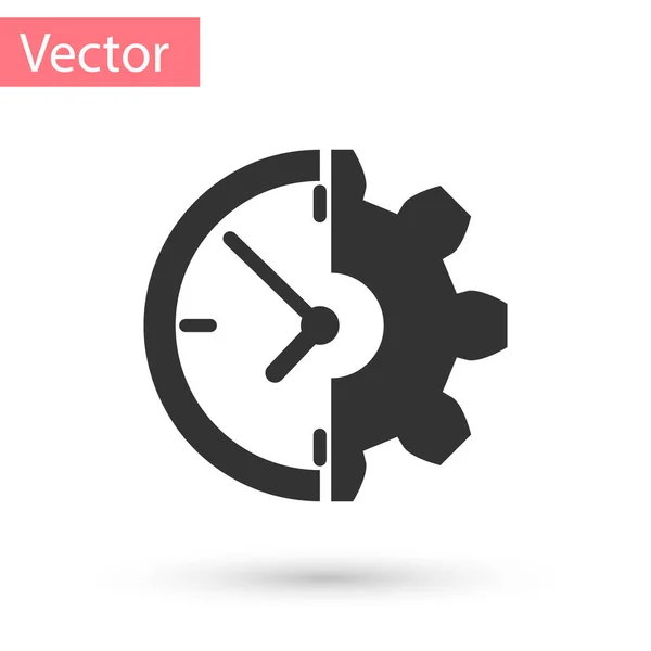 Relógio cinza e engrenagem ícone isolado no fundo branco. Símbolo de gestão de tempo. Conceito de negócio. Ilustração vetorial — Vetor de Stock