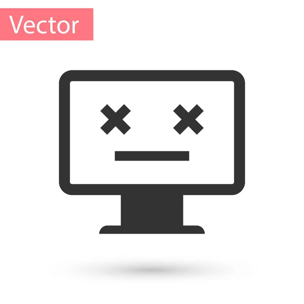 Šedá mrtvé ikonu monitoru izolovaných na bílém pozadí. Chyba 404 jako pc, s mrtvá emoji. Závažná chyba v pc systému. Vektorové ilustrace — Stockový vektor