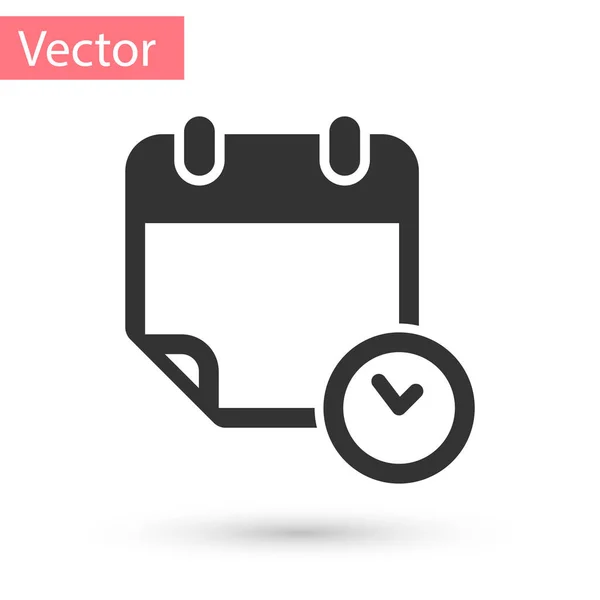 Graues Kalender- und Uhrensymbol auf weißem Hintergrund. Zeitplan, Termin, Veranstalter, Stundenzettel, Zeitmanagement, wichtiges Datum. Vektorillustration — Stockvektor