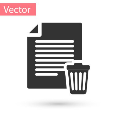 Beyaz arka plan üzerinde izole gri silmek dosya belge simgesi. Geri Dönüşüm Kutusu'nu işaret ile kağıt levha. Reddedilen belge simgesi. Kağıt üzerinde çapraz. Vektör çizim