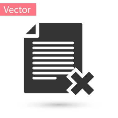Beyaz arka plan üzerinde izole gri silmek dosya belge simgesi. Reddedilen belge simgesi. Kağıt üzerinde çapraz. Vektör çizim