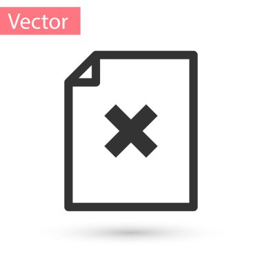 Beyaz arka plan üzerinde izole gri silmek dosya belge simgesi. Reddedilen belge simgesi. Kağıt üzerinde çapraz. Vektör çizim
