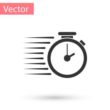 Beyaz arka plan üzerinde izole gri kronometre simgesi. Zaman zaman işareti. Vektör çizim