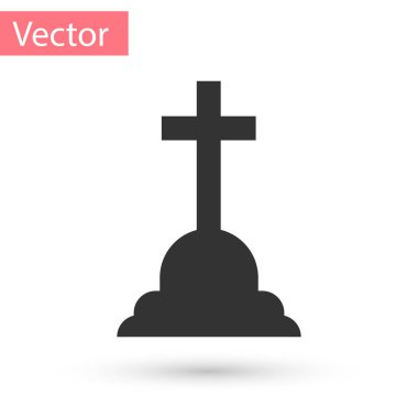Beyaz arka planda çapraz simgesi olan gri Tombstone. Mezar ikonu. Vektör İllüstrasyonu
