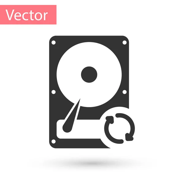Disco rigido grigio Aggiornamento dell'icona di sincronizzazione HDD isolato su sfondo bianco. Illustrazione vettoriale — Vettoriale Stock