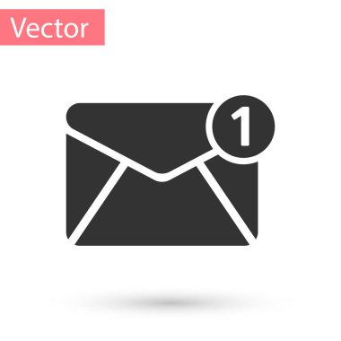 Beyaz arka plan üzerinde izole gri zarf simgesi. Alınan iletiyi kavramı. Yeni, e-posta gelen ileti, sms. Posta teslim hizmeti. Vektör çizim