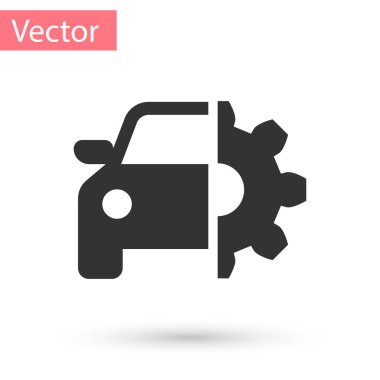Gri araba servisi simgesini beyaz arka plan üzerinde izole. Oto mekanik Servisi. Mekanik Servisi. Onarım hizmeti otomatik mekanik. Bakım işareti. Vektör çizim