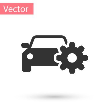 Gri araba servisi simgesini beyaz arka plan üzerinde izole. Oto mekanik Servisi. Mekanik Servisi. Onarım hizmeti otomatik mekanik. Bakım işareti. Vektör çizim
