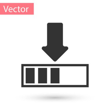 Beyaz arka plan üzerinde izole gri yükleme simgesini tıklatın. Devam indir. İlerleme çubuğu simgesi. Vektör çizim