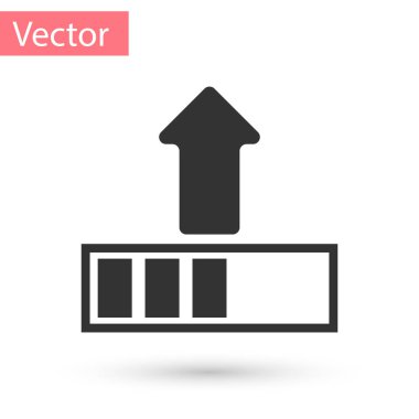 Beyaz arka plan üzerinde izole gri yükleme simgesini tıklatın. Devam eden yükleme. İlerleme çubuğu simgesi. Vektör çizim