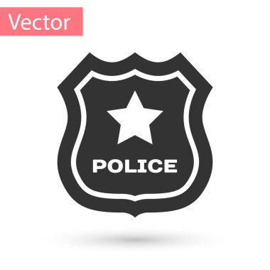 Gri polis rozeti simgesi beyaz arka plan üzerinde izole. Şerif rozeti işareti. Vektör çizim