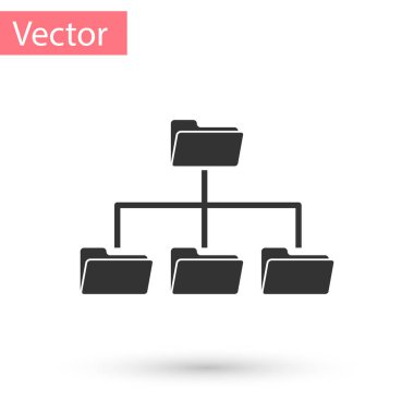 Gri klasör ağacı simgesi beyaz arka plan üzerinde izole. Bilgisayar ağ dosya klasör organizasyon yapısı akış. Vektör çizim