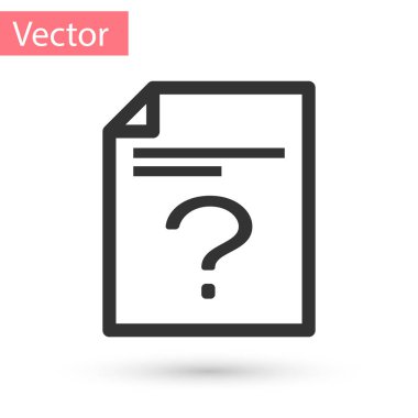 Gri bilinmeyen belge simgesi beyaz arka plan üzerinde izole. Soru işareti ile dosya. Rapor, hizmet ve genel arama işareti tutun. Vektör çizim