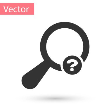 Gri Bilinmeyen Arama simgesi beyaz arkaplanda izole edildi. Büyüteç ve soru işareti. Vektör İllüstrasyonu