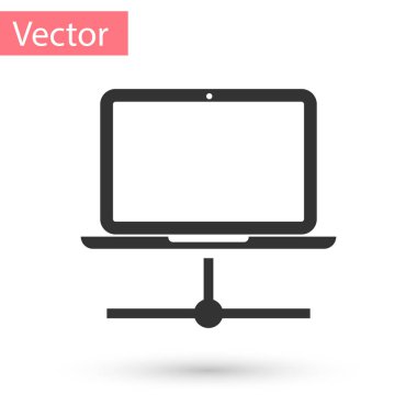 Gri Bilgisayar ağı simgesi beyaz arkaplanda izole edildi. Laptop ağı. İnternet bağlantısı. Vektör İllüstrasyonu