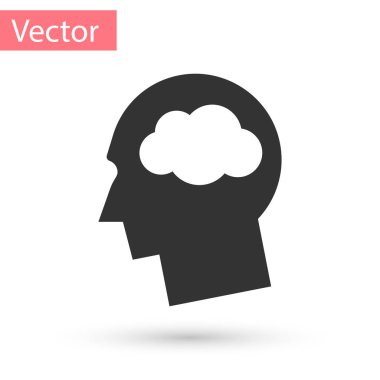 Beyaz arka plan üzerinde izole bulut simgesi olan gri kafa siluet. İşareti rüya. Vektör çizim