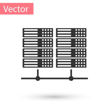 Gri Sunucu, Data, Web sunucu simgesi beyaz arkaplanda izole edildi. Vektör İllüstrasyonu