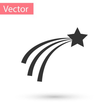 Beyaz arka plan üzerinde izole yıldız simgesi gri düşüyor. Kayan yıldız yıldız izi ile. Meteor, göktaşı, kuyruklu yıldız, asteroit, yıldız simgesi. Vektör çizim