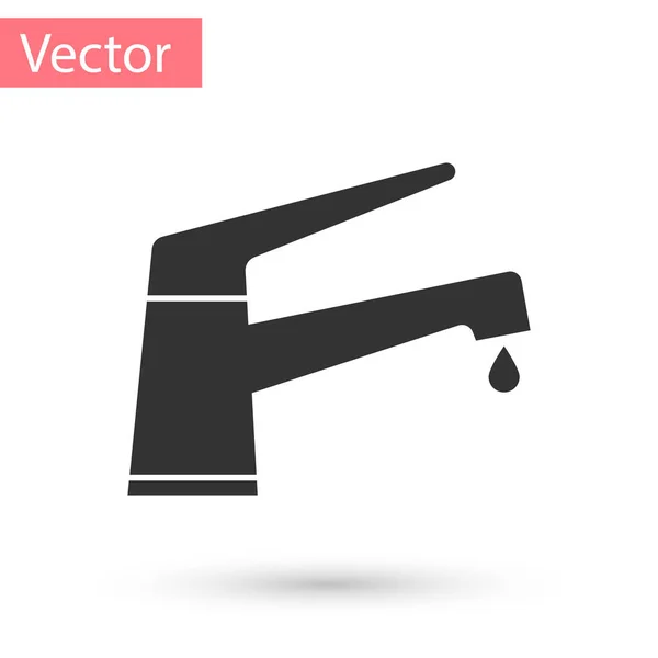 Grauer Wasserhahn mit einem fallenden Wassertropfen-Symbol auf weißem Hintergrund. Vektorillustration — Stockvektor